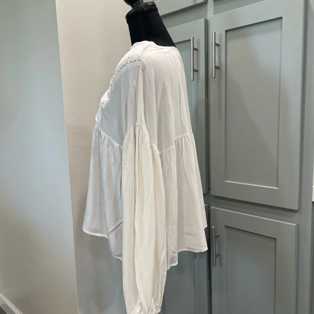 Boho White Crochet Yoke Peasant Top - Picture 2 of 10